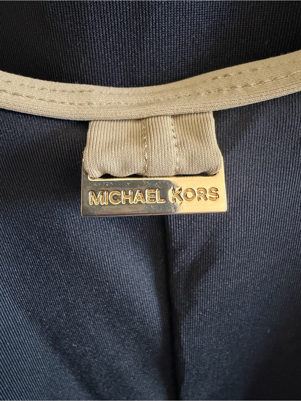 NWT Michael Kors Black One-Piece with Gold Logo Accent and Beige Trim - Picture 3 of 5